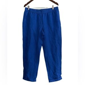 J.Jill Love Linen Bright Blue Linen Cuffed Pants Elastic Waist Coastal Vacation